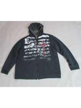 Vintage Y2K MMA Elite Hoodie Mens XL Black Skull Tribal Emo Skater Sherpa Lined